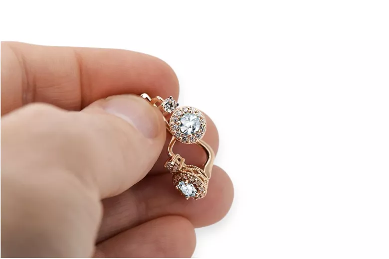 Vintage craft Earrings Zircon 14K Rose gold cec003r